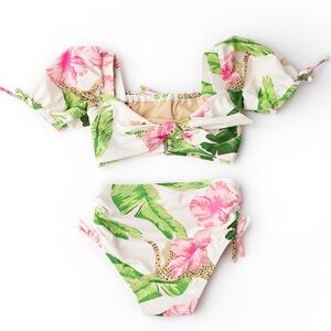 Botanical Leopard Girls Cinched High Waisted Bikini  SHADE CRITTERS sz 7